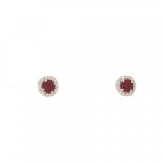 Gold Ruby and Diamond Halo Stud Earrings