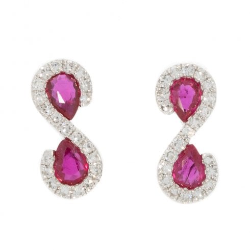 Gold Ruby & Diamond Ear Studs