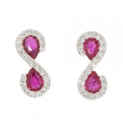 Gold Ruby & Diamond Ear Studs
