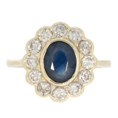 Gold Sapphire & Diamond Oval Cluster Ring