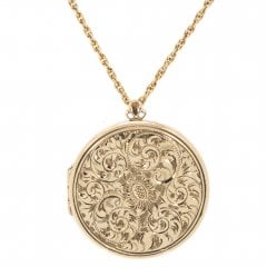 Gold Vintage Engraved Circular Locket & Chain