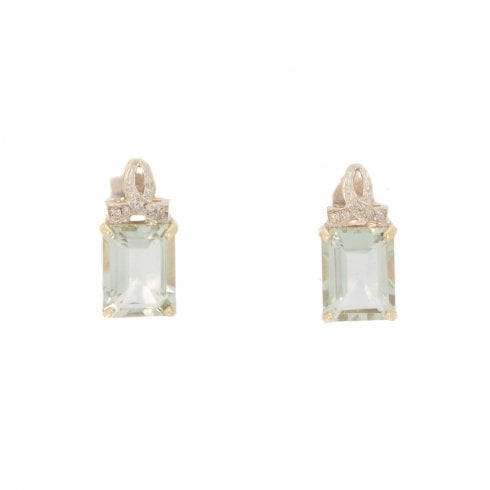 Green Amethyst & Diamond Stud Earrings