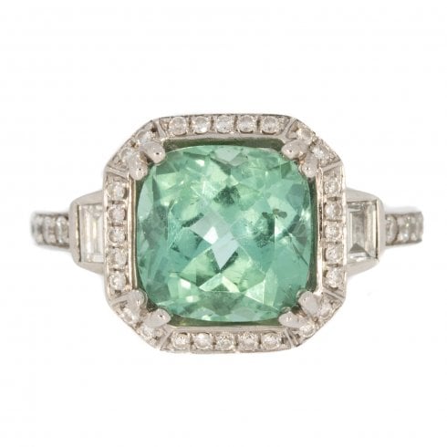 Green Beryl & Diamond Cluster Ring