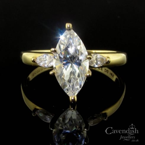 Impressive 14ct Gold Marquise Cut Cubic Zirconia Ring - Rings from ...