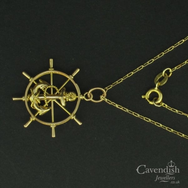 Real 14kt Yellow Gold Anchor And Wheel Pendant