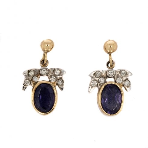 Iolite & Diamond Drop Earrings