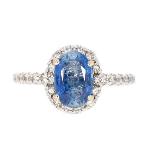 Kyanite & Diamond Halo Cluster 14ct White Gold Ring