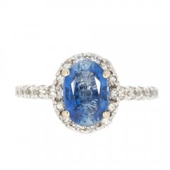 Kyanite & Diamond Halo Cluster 14ct White Gold Ring
