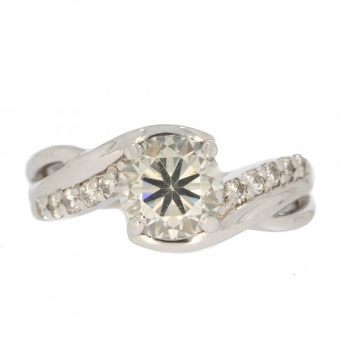 Moissanite & Diamond Crossover Solitaire Ring