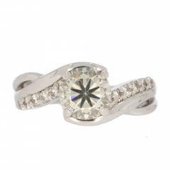 Moissanite & Diamond Crossover Solitaire Ring