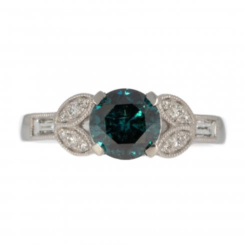 Platinum Blue Diamond Solitaire Ring
