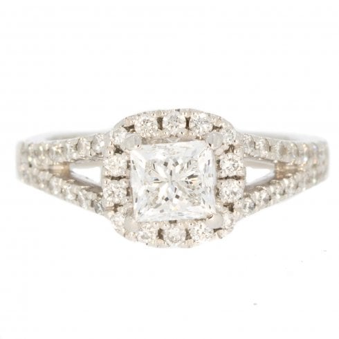 Platinum Princess-Cut Halo Cluster Ring