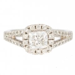 Platinum Princess-Cut Halo Cluster Ring