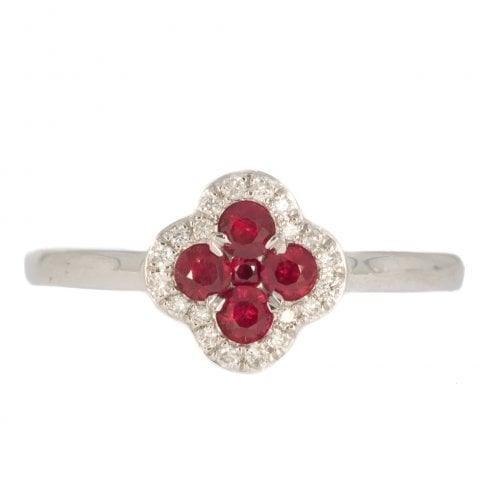 Platinum Ruby & Diamond Cluster Ring