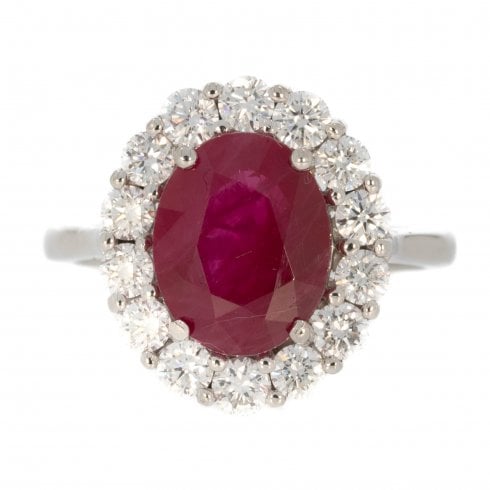 Platinum Ruby & Diamond Cluster Ring