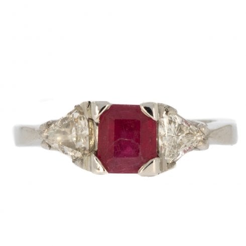 Platinum Ruby & Diamond Three-Stone Ring