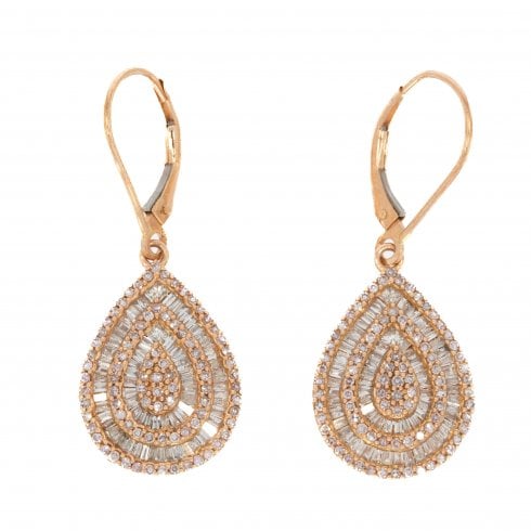 Rose Gold Diamond Cluster Drop Earrings