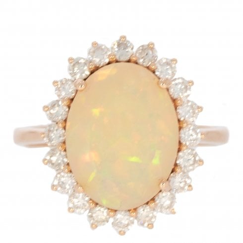 Rose Gold Opal & Diamond Cluster Ring
