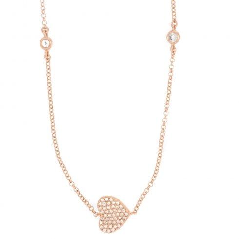 Rose Gold Plated Silver Cubic Zirconia Heart Necklace