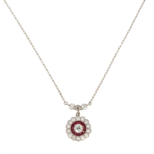Ruby and Diamond Cluster Necklace