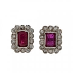 Ruby & Diamond Cluster Pendant & Earrings Set