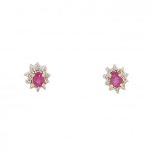 Ruby & Diamond Cluster Stud Earrings