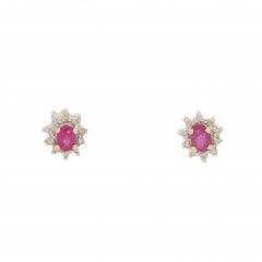 Ruby & Diamond Cluster Stud Earrings