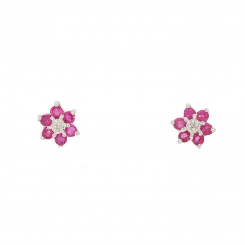 Ruby & Diamond Daisy Stud Earrings