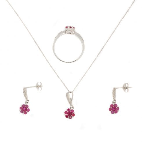 Ruby & Diamond Necklace Earring & Ring Set