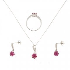 Ruby & Diamond Necklace  Earring & Ring Set