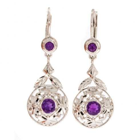 Silver Amethsyt Floral Drop Earrings