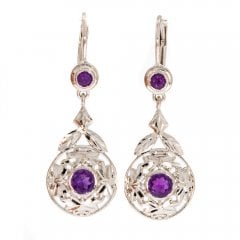 Silver Amethsyt Floral Drop Earrings