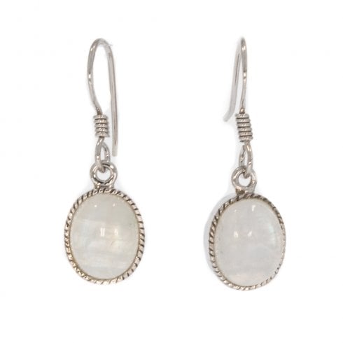 Silver And Cabochon Moonstone Drop Earrings