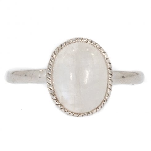 Silver And Cabochon Moonstone Single Stone Dress Ring