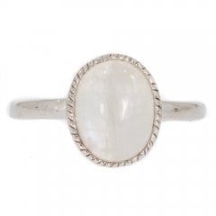 Silver And Cabochon Moonstone Single Stone Dress Ring