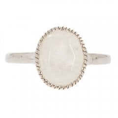 Silver And Faceted Moonstone Single Stone Dress Ring