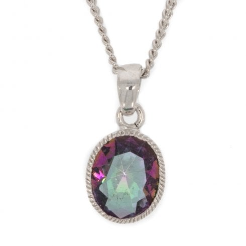 Silver And Faceted Mystic Topaz Pendant Necklace