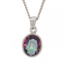 Silver And Faceted Mystic Topaz Pendant Necklace