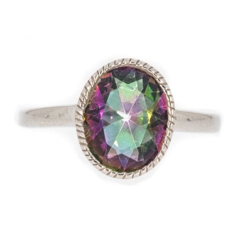 Silver And Faceted Mystic Topaz Single Stone Dress Ring