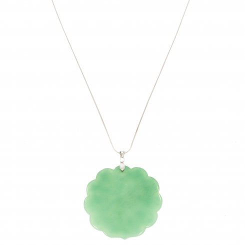 Silver Carved Jade Pendant
