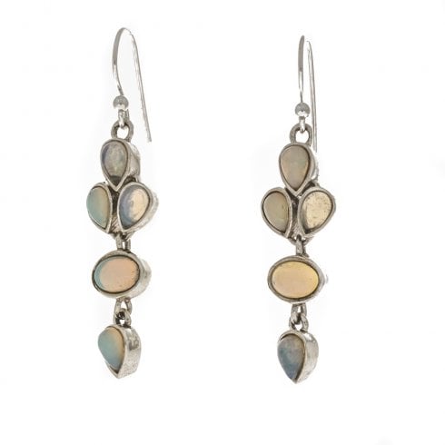 Silver Opal Cabochon Drop Earrings
