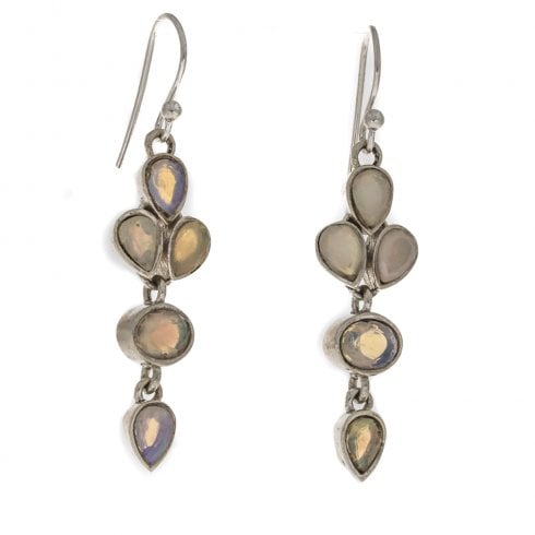 Silver Opal Faceted Drop Earrings