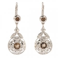 Silver Smoky Quartz Floral Drop Earrings
