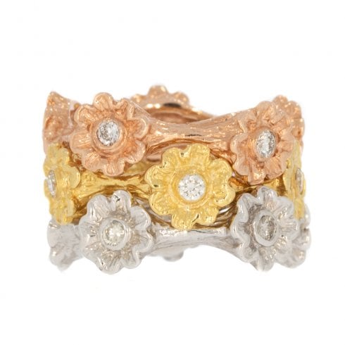 Rolour Rings Three-Colour Gold Diamond Flower Stacking Rings - Rings from Cavendish ...