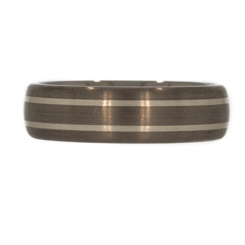 Titanium & Silver Satin Double Banded Wedding Ring