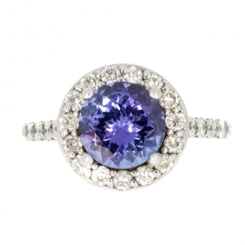 Vintage 14ct White Gold Tanzanite And Diamond Halo Cluster Ring