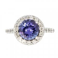 Vintage 14ct White Gold  Tanzanite And Diamond Halo Cluster Ring