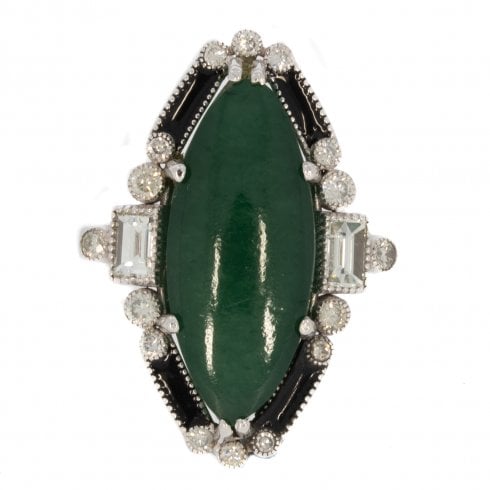 Vintage 18ct Gold Aventurine & Diamond Cluster Ring