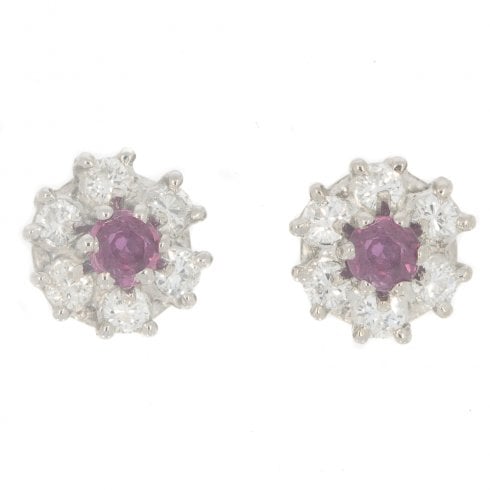 Vintage 18ct Gold Ruby & Diamond Ear Studs