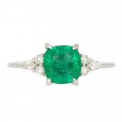 Vintage 18ct White Gold Emerald & Diamond Trefoil Ring